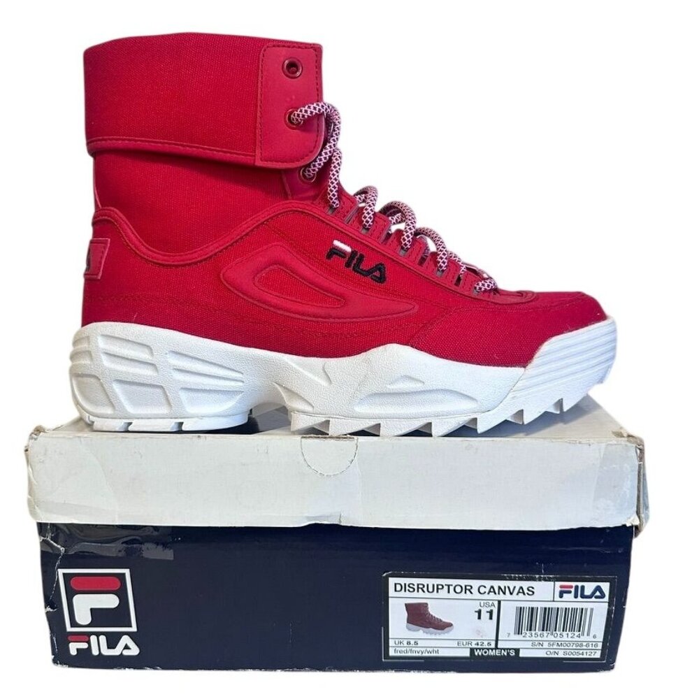 Fila Disruptor High Top Sneakers Boots Red White Womens Size 11 Chunky Retro